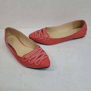 Ollio Coral Ballet Flats Slip On Leather Buttery Soft W/Padded Insole Rhinestone